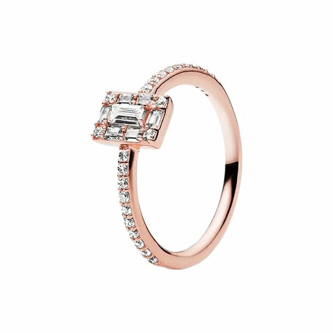 Rose Gold Sparkling Square Halo Ring - Rose Gold Sparkling Square Halo Ring