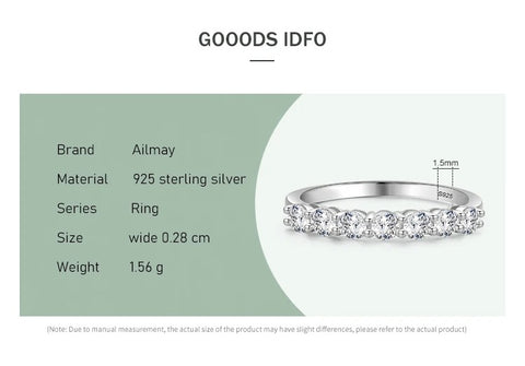 Sterling Silver Diamond wedding Ring-Promise Ring - Product information for the silver ring, detailing the brand (Ailmay), material ( sterling silver), series (ring), size (. cm wide), and weight (. g).