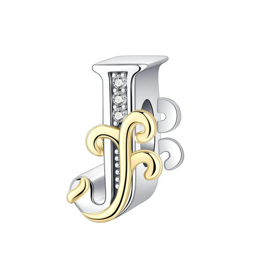 Dual-Tone Gold and Silver J Letter Charm with Crystal Accents