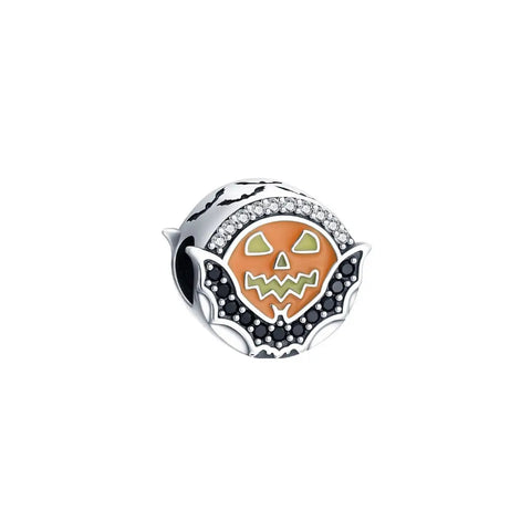 Jack O Lantern And Bat Circle Charm - Jack O Lantern And Bat Circle Charm