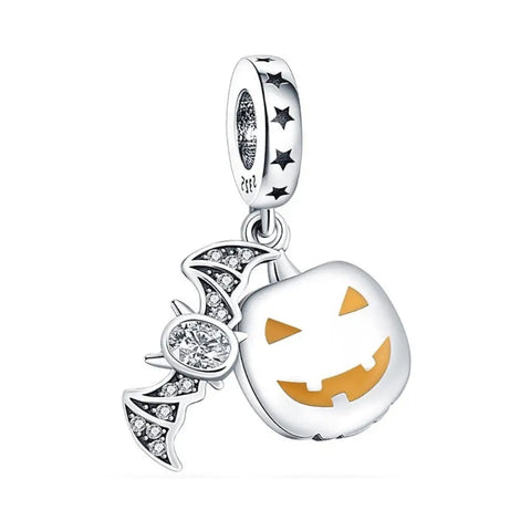 Jack O Lantern And Bat Dangle Charm - Jack O Lantern And Bat Dangle Charm