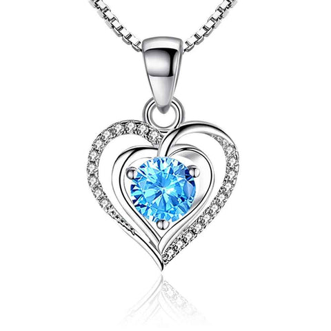 Sterling Silver Blue Heart Necklace - Sterling silver blue heart necklace with crystal