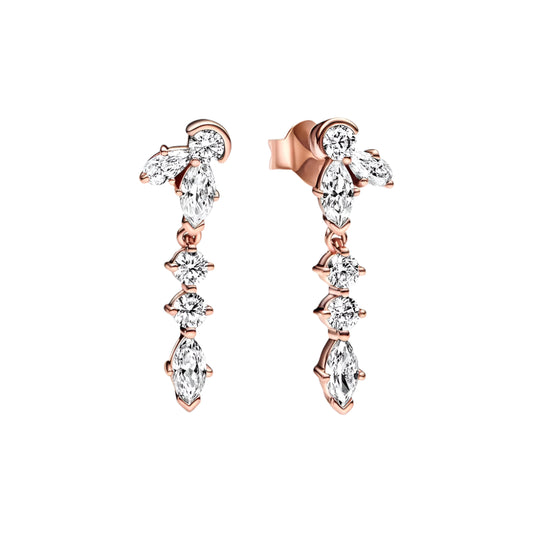 Rose gold diamond drop earbands with a delicate design and sparkling diamonds.