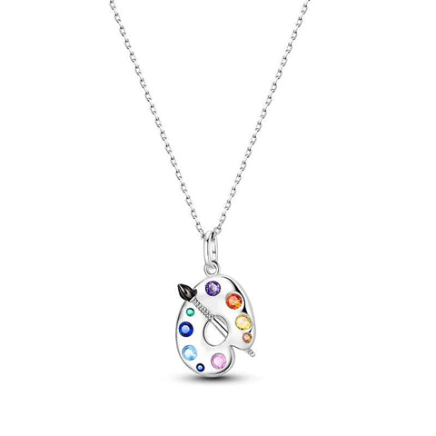 Sterling Silver Palette Pendant Necklace with Multicolored Crystals - Palette pendant necklace with multicolored crystals.