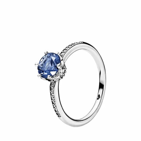 Silver Blue Stone Solitaire Ring - Sides Diamond - Silver Blue Stone Solitaire Ring - Sides Diamond