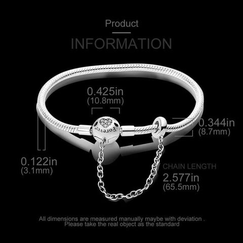 Protective heart charm sterling silver snake chain bracelet with heart cutout.
