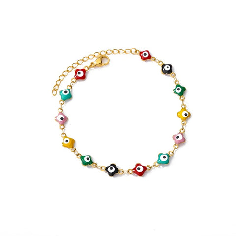 Multicolor Evil Eye Ankle Bracelet Gold Plated - Multicolor Evil Eye Ankle Bracelet Gold Plated