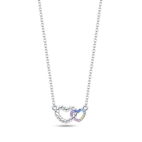 Sterling Silver Two Heart Pendant Necklace with Crystals - Double heart pendant necklace with crystals.