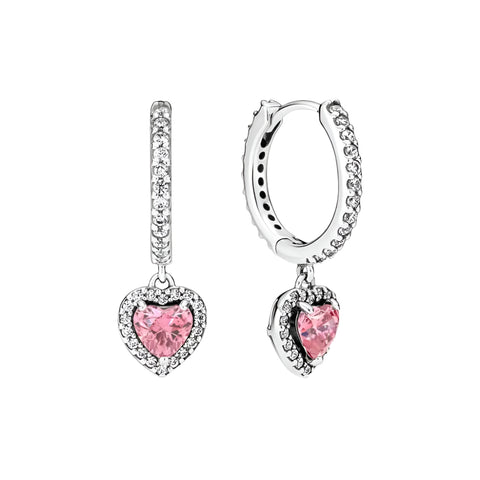 Sterling Silver Pink Heart Drop Earrings Pave Crystals - Sterling silver pink heart drop earbands with pave crystals, featuband a delicate.
