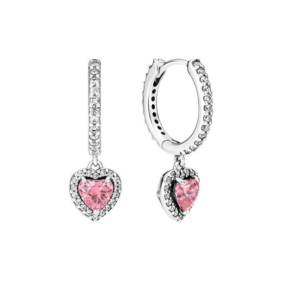 Sterling Silver Pink Heart Drop Earrings with Pave Crystals - Sterling silver pink heart drop earbands with pave crystals, featuband a delicate.