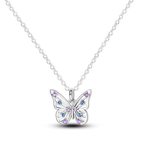 Butterfly Pendant Necklace - Sterling Silver with Colorful Accents - Sterling silver necklace featuband a butterfly pendant with colorful accents.