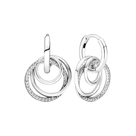 Sterling Silver Double Circle Hoop Earrings Pave Crystals - Sterling silver double circle hoop earbands with pave crystals, featuband an intricate.