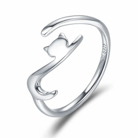 Sterling Silver Cat Silhouette Adjustable Ring - Sterling Silver Cat Silhouette Adjustable Ring