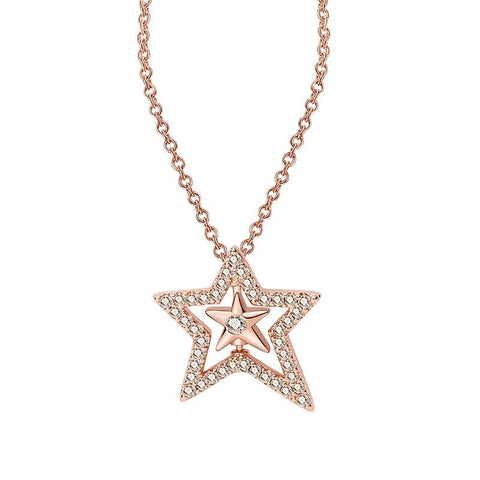 Star Pendant Necklace - Rose Gold-Plated Crystal Accents - Rose gold-plated sterling silver necklace with a star-shaped pendant adorned with crystal accents.