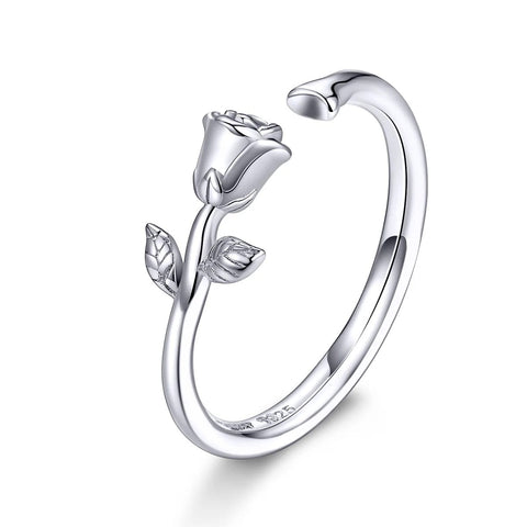 Silver Rose Open Ring - Flower Silver - Silver Rose Open Ring - Flower Silver