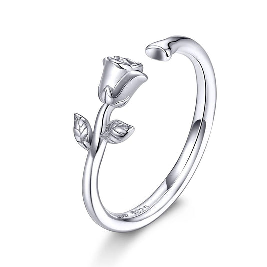 Silver Rose Open Ring - Flower Silver