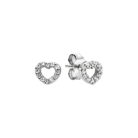 Sterling silver heart stud earbands with sparkling crystals, featuband a charming.