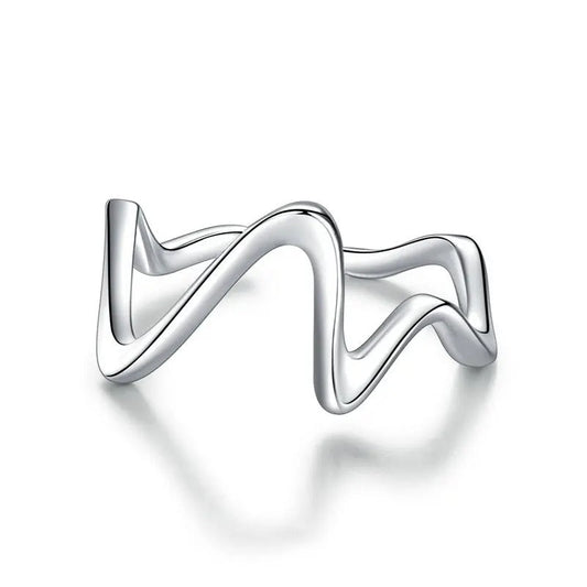 Wave Silver Open Adjustable Ring - Minimalist Ocean-Inspired