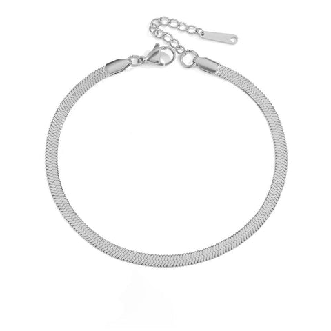 Sleek Silver Herringbone Ankle Bracelet - Sleek Silver Herringbone Ankle Bracelet