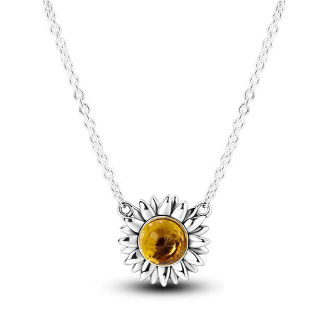 Radiant Sunflower Pendant Necklace with Citrine Gemstone - Radiant sunflower pendant necklace featuband a vibrant citrine gemstone.