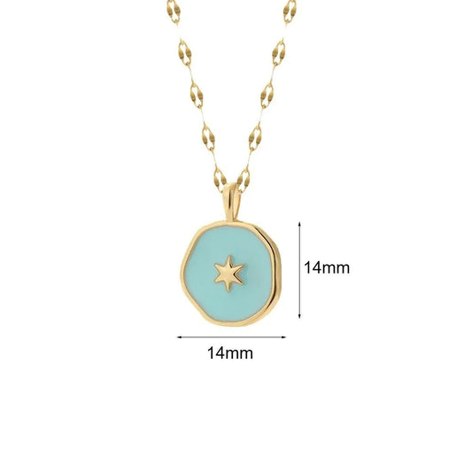 Gold-plated turquoise star pendant necklace with a mm diameter, adding a touch of color.