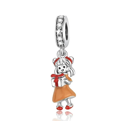 Little Girl Red Bow Her Head Is Holding Gift Charm - Pandora Little Girl Red Bow Her Head Is Holding Gift Charm Accent