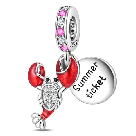 Lobster With Red And White Crystal Charm - Lobster With Red And White Crystal Charm