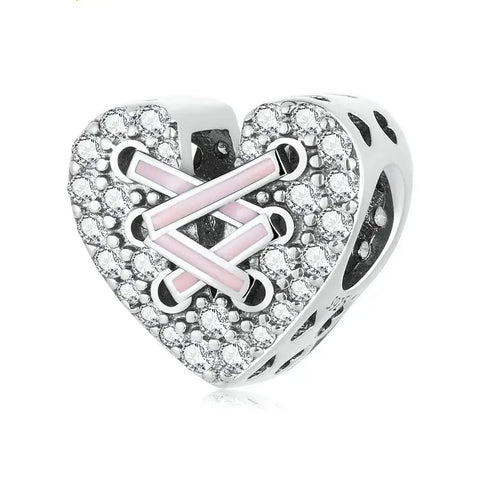 Love Heart with Pink Ribbon Charm