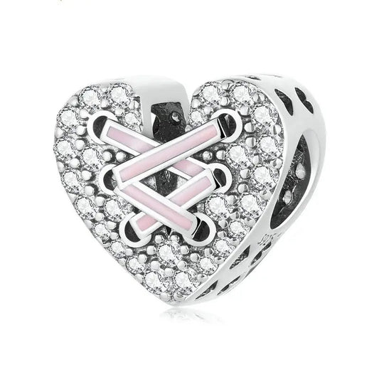 Love Heart with Pink Ribbon Charm