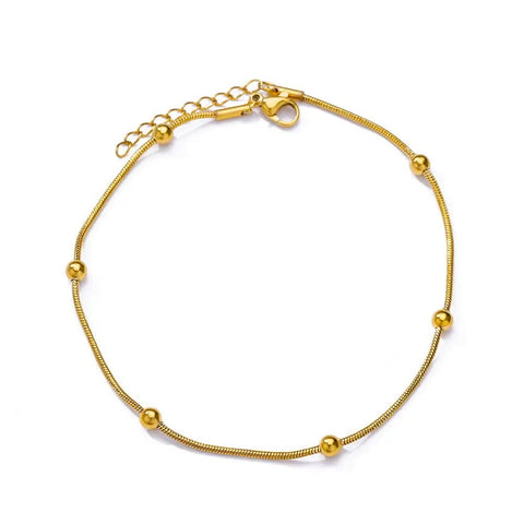 Minimalist Gold Bead Ankle Bracelet - Minimalist Gold Bead Ankle Bracelet