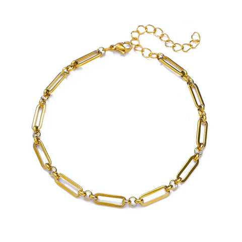 Rectangular Link Gold Ankle Bracelet - Rectangular Link Gold Ankle Bracelet