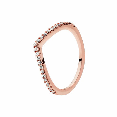Rose Gold V-Band Sparkling Wishbone Ring - Rose Gold V-Band Sparkling Wishbone Ring