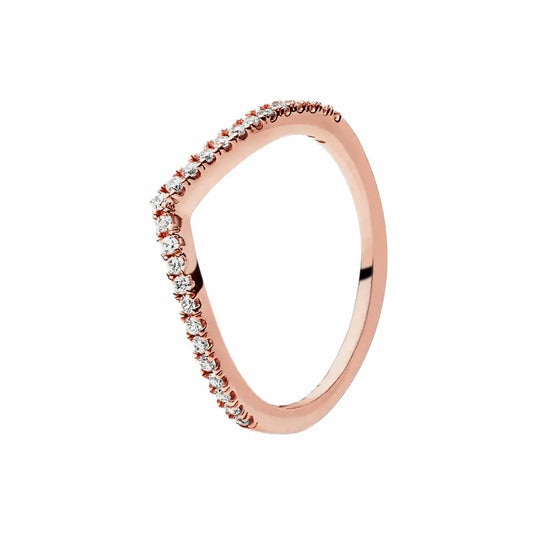 Rose Gold V-Band Sparkling Wishbone Ring