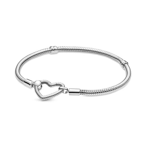Madeleine Sterling Silver Snake Chain Bracelet Heart Clasp - Sterling Silver Snake Chain Bracelet with Heart Clasp