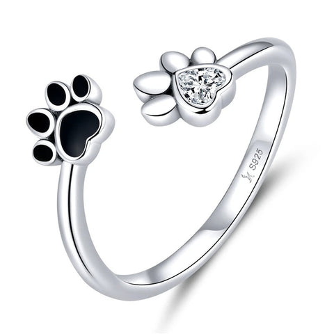 Silver Paw Print Adjustable Ring - Dog Paw Open Ring-Pet Lovers - Silver Paw Print Adjustable Ring - Dog Paw Open Ring-Pet Lovers