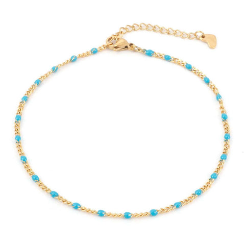 Gold Chain Ankle Bracelet with multicolor beads - Gold Chain Ankle Bracelet with colored beads