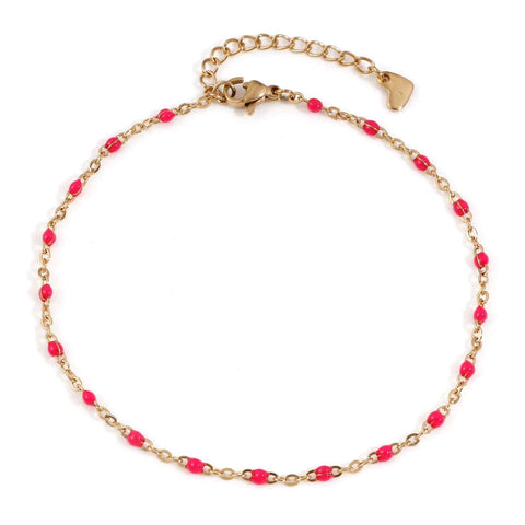 Gold Chain Ankle Bracelet with multicolor beads - Gold Chain Ankle Bracelet with colored beads