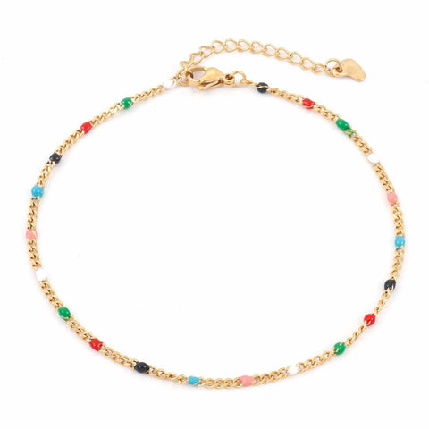 Gold Chain Ankle Bracelet with colored beads cute Anklets