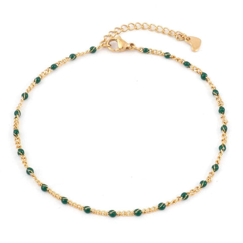 Gold Chain Ankle Bracelet with multicolor beads - Gold Chain Ankle Bracelet with colored beads