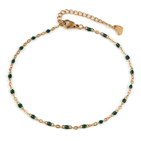 Gold Chain Ankle Bracelet with multicolor beads - Gold Chain Ankle Bracelet with colored beads