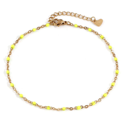 Gold Chain Ankle Bracelet with multicolor beads - Gold Chain Ankle Bracelet with colored beads