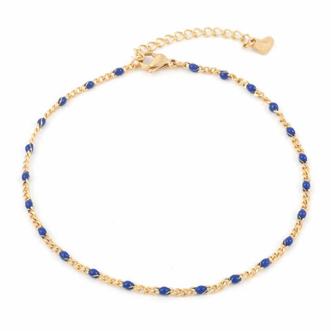 Gold Chain Ankle Bracelet with multicolor beads - Gold Chain Ankle Bracelet with colored beads