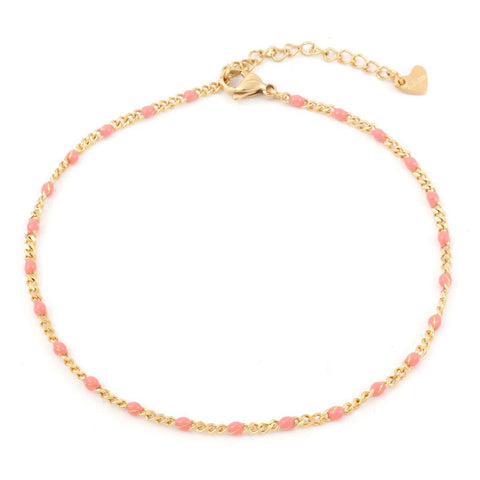 Gold Chain Ankle Bracelet with multicolor beads - Gold Chain cute Anklet Bracelet with colored beads