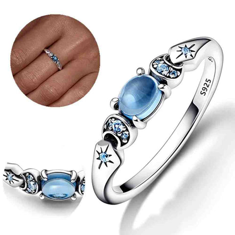 Disney Aladdin Princess Jasmine Ring - Sterling silver celestial ring with blue cubic zirconia in hand