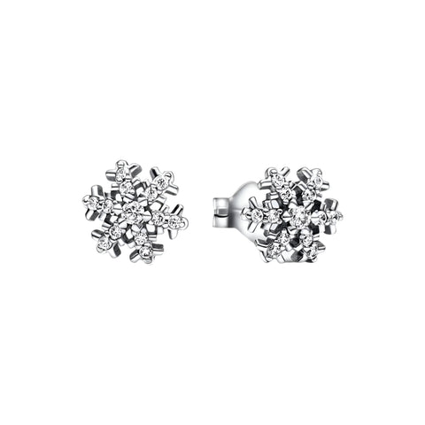 Sterling Silver Snowflake Stud Earrings Crystals - Sterling silver snowflake stud earrings with crystals, featuring a delicate and charming design.