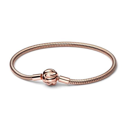 Rose gold knot sterling silver snake chain charm bracelet with elegant knot clasp