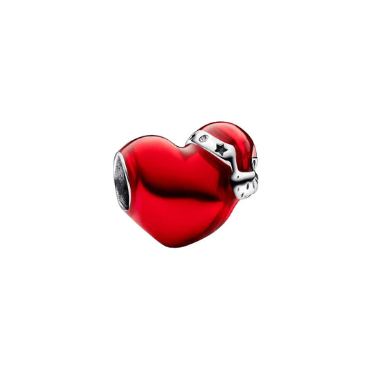 Metallic Red Christmas Heart Charm