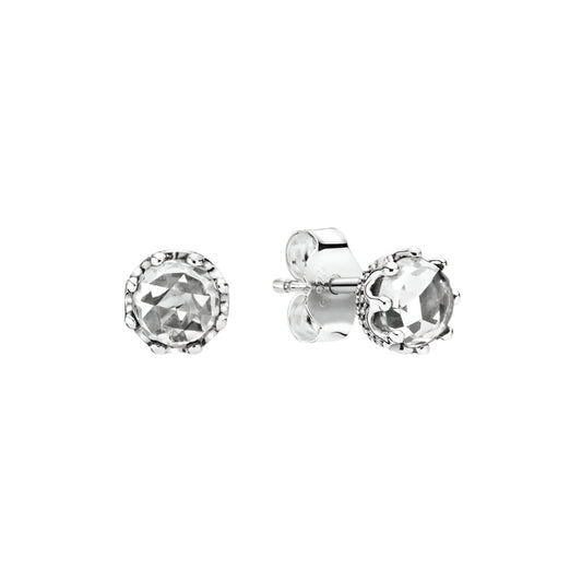 Sterling silver crystal stud earrings with halo design, featuring a sparkling and elegant look.