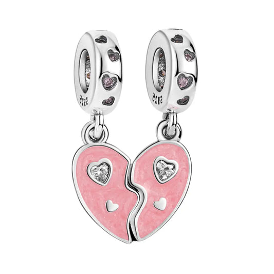 Mother And Daughter Together Forever Heart Set Charm