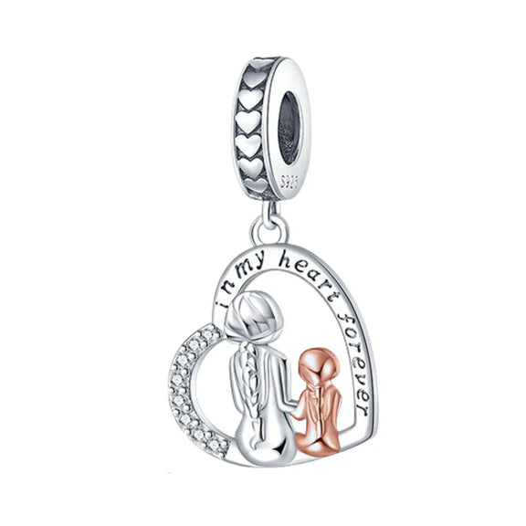 Mother & Daughter Heart Dangle Charm - Mother & Daughter Heart Dangle Charm